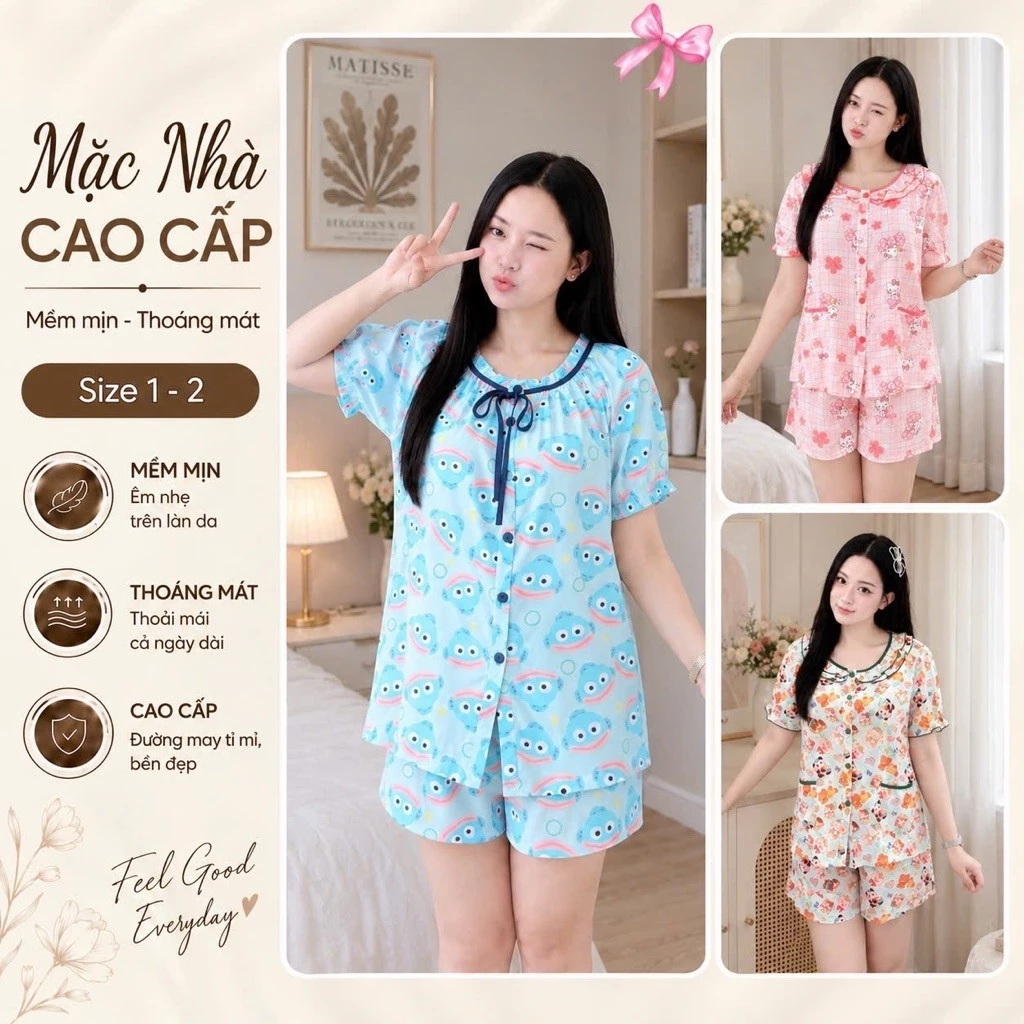 A9 Đồ bộ nữ Tiểu Thư  chất tôn 2Da cao cấp mặc nhà đẹp thoáng mát, hoạ tiết dễ thương
