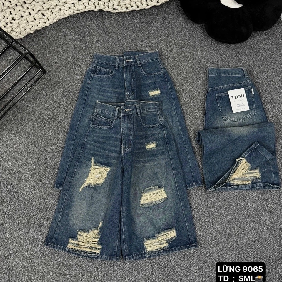Quần short bò nữ,Quần jean ngố đùi rách túi (có lót trong)