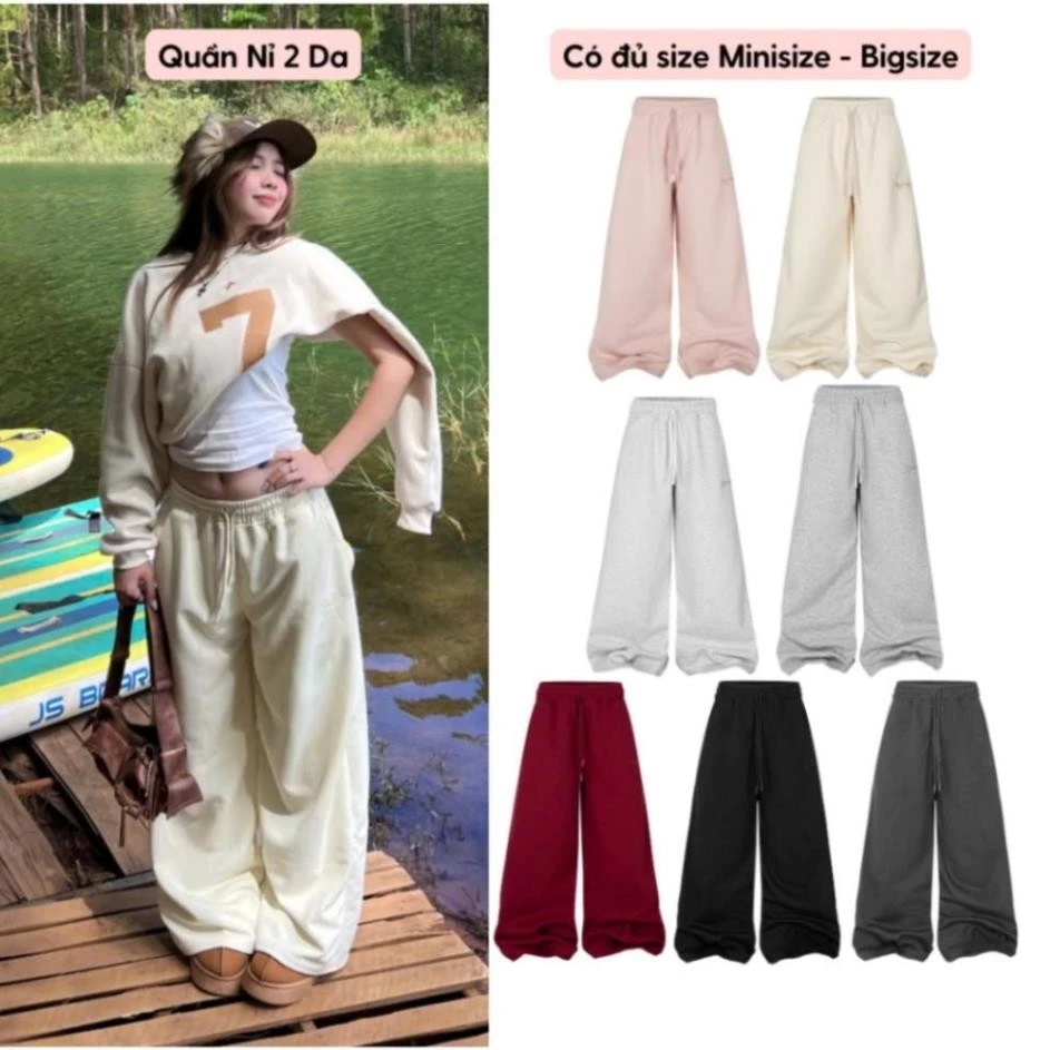 (SẢN PHẨM CHO HÈ NỈ 2DA) QUẦN DÀI FORM RỘNG UNISEX NỈ 2DA ĐỊNH LƯỢNG 350GSM ĐEN.STU Mintt