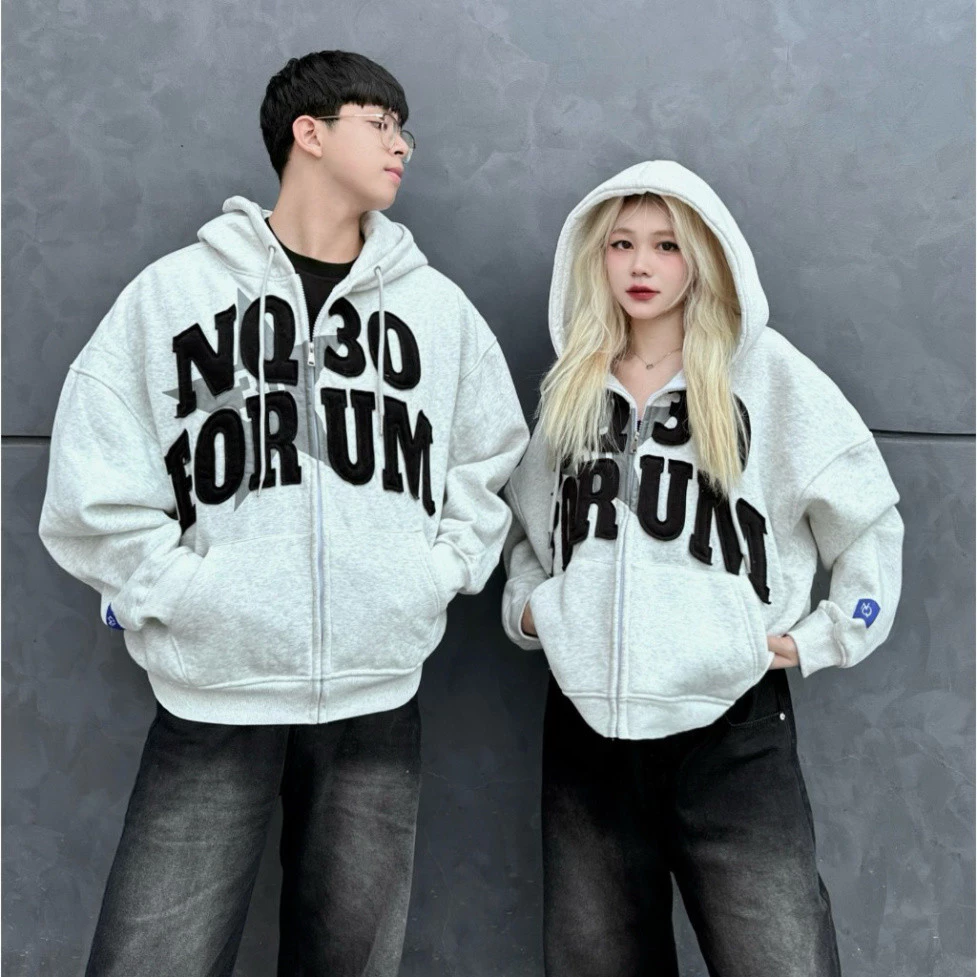 ÁO Hoodie Zip Form Boxy NQ30 FORUM Thêu Đắp Vải , Áo Khoác Nỉ Hoodie Form Rộng Nam Nữ Unisex 2024 Boy Phố 2025