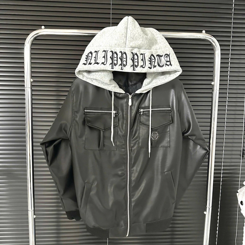 Áo Khoác Da Phii Lipp Thêu Mũ, Túi Khoá , Logo Sắt , Cho Nam Nữ Menswear Jacket Boy Phố 2025