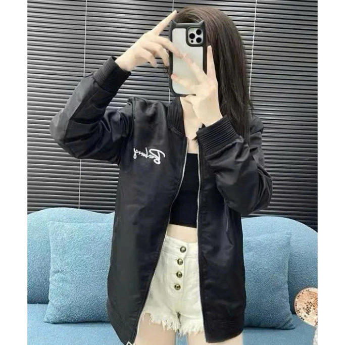 Áo khoác bomber gió nam nữ Chữ Kí ngực lưng thêu chữ ký trắng bo ống 2 lớp dày dặn 2025 Boy Phố 2025