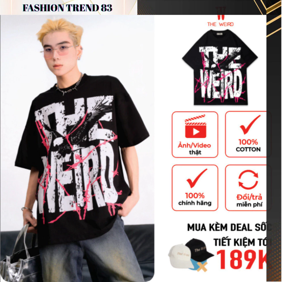 LOCAL BRAND Áo thun The Weird Phong Cách Unisex Form Rộng ATK860 - mã 02 đen Boy Phố 2025