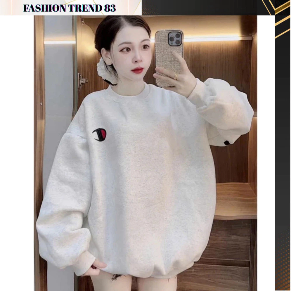Áo Sweater CHAMPION Thêu Mặt Trước Hàng QC Cao Cấp , Áo Nỉ Cổ Tròn Basic Dày Dặn Dáng Rộng Nam Nữ Boy Phố 202