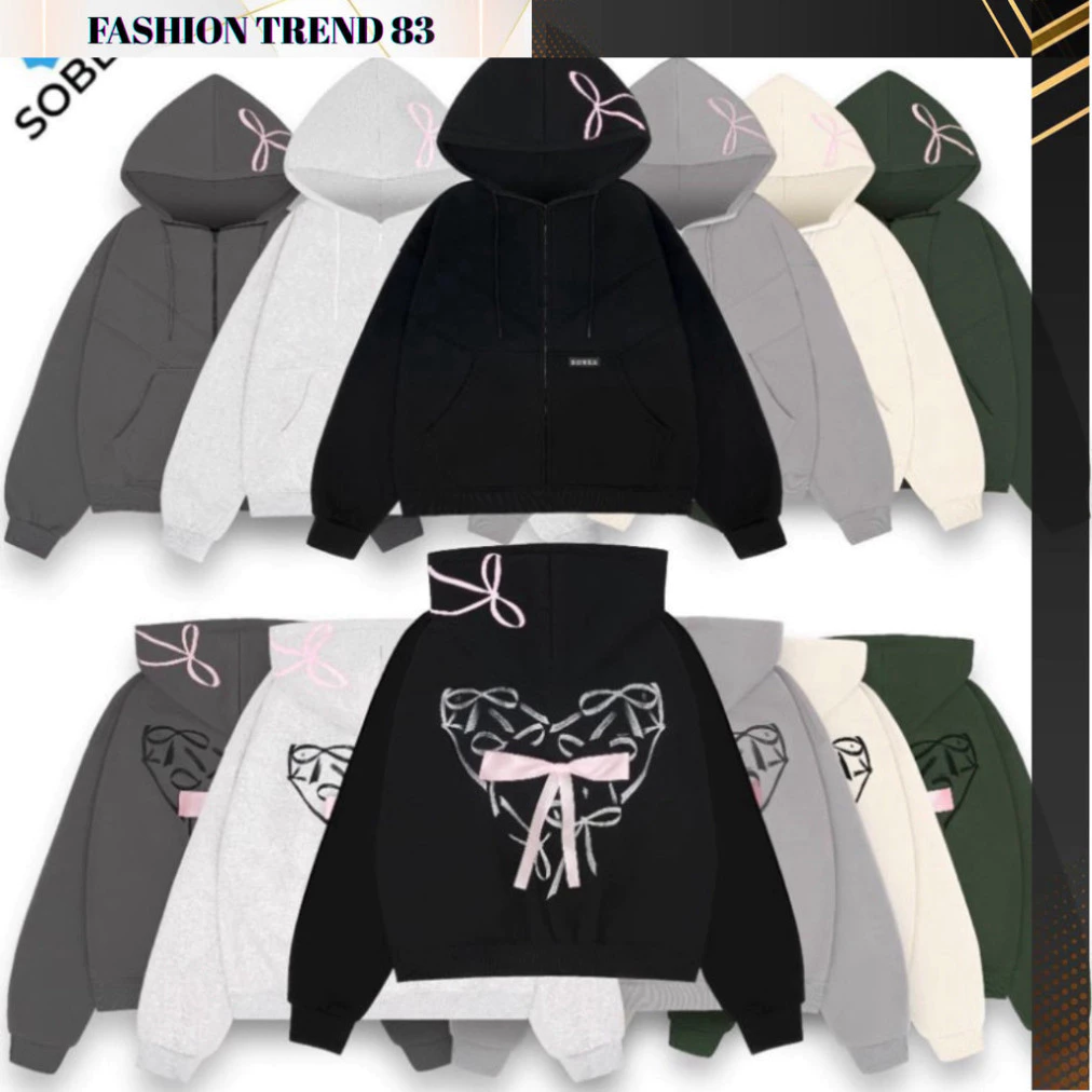 SOBER HOODIE ZIP UNISEX PINK BOW / FIVE COLORS / FORM BOXY Boy Phố 2025
