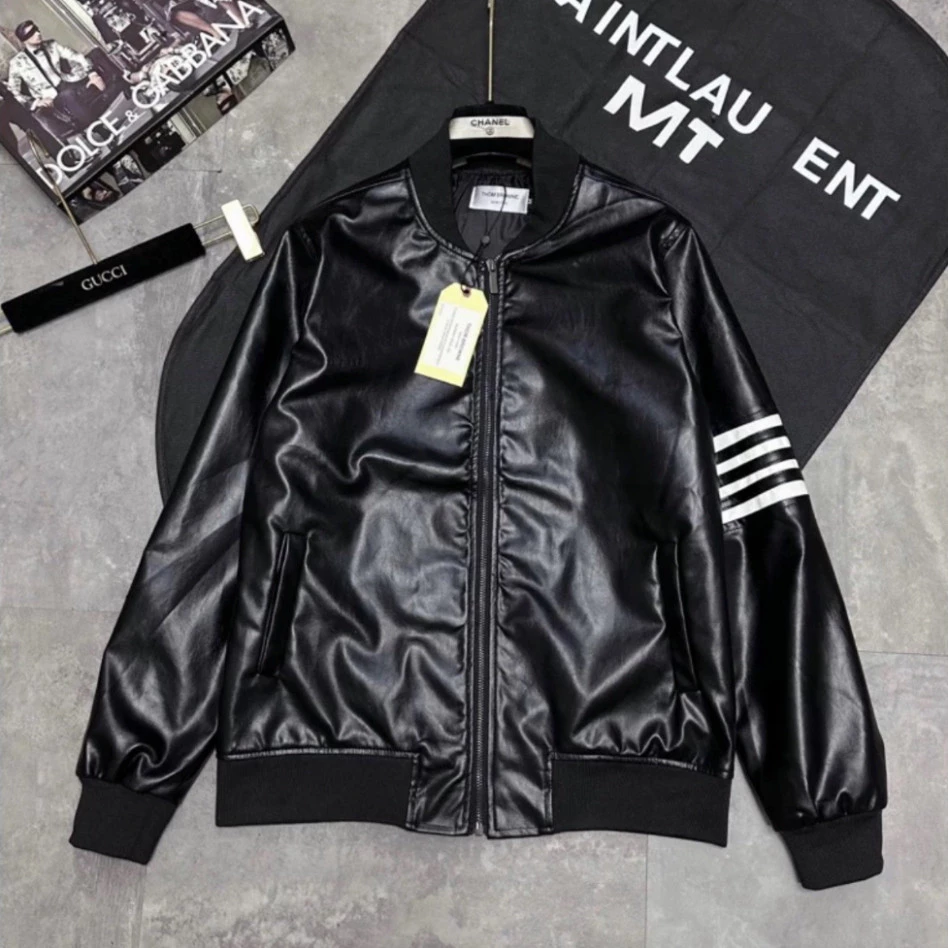 Áo Khoác Da 4 Vạch Kẻ Tay Cao Cấp Áo Khoác Da 2 Lớp Unisex  2025