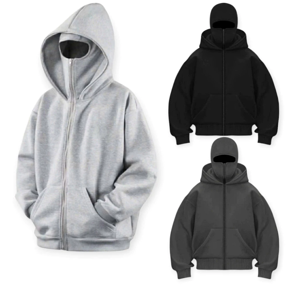 Áo Khoác Hoodie Zip Ninja 2 Nón Chống Nắng Form Rộng Unisex Tay Xỏ Ngón - Sayhey tt