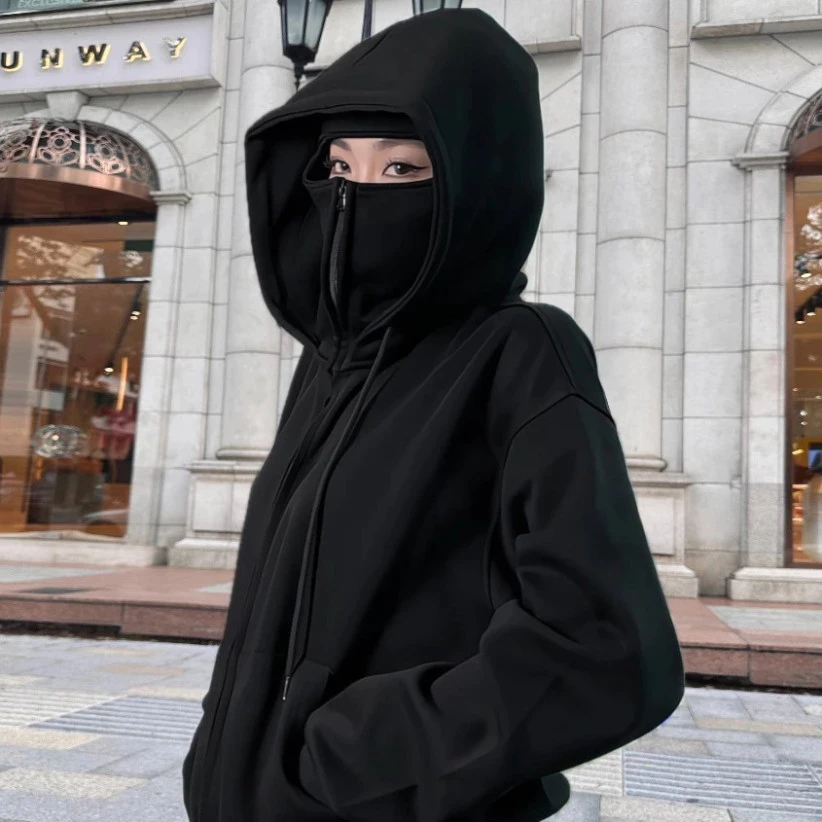 ÁO Khoác Nỉ Hoodie Zip Boxy Balaclava Ninja 2 Mũ GOPYA Thiết Kế Trùm Đầu Form Rộng Nam Nữ Dài Tay Chất Nỉ Dày Dặn tt