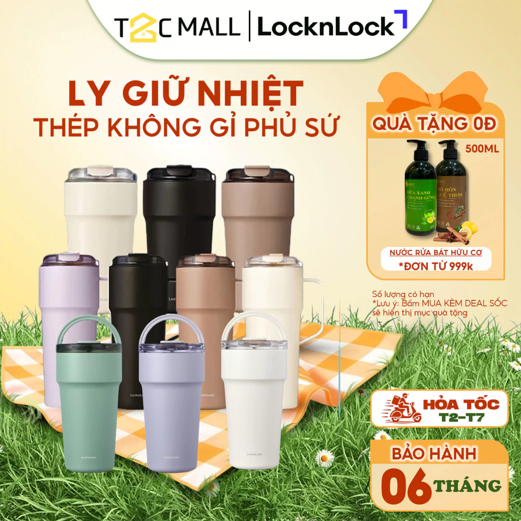 Ly Giữ Nhiệt LocknLock 500ML, Bình Giữ Nhiệt Cao Cấp Nhỏ Chính Hãng Có Dây Đeo LHC4357 - T2C Mall