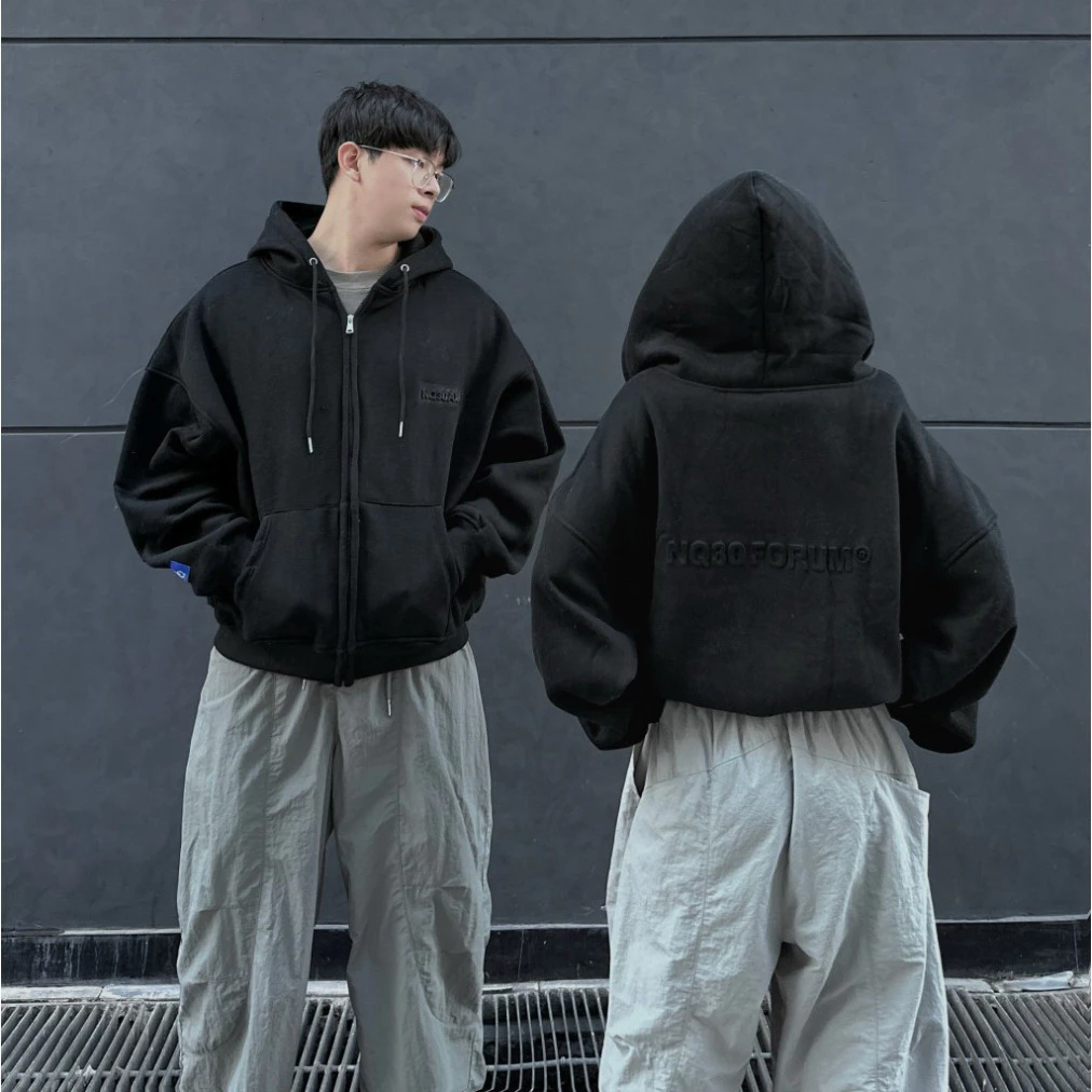 Áo Khoác Hoodie NQ30 FORUM BOXY Zip, Có Nút Bấm, Hình In Dập Nổi Có Túi Trong Thời Trang Thu Đông 2024 LapStore