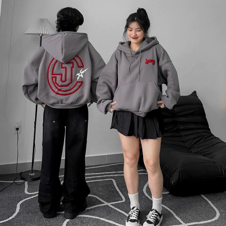 ⚡️HOODIE CJAY - Áo khoác hoodie thêu xù form Boxy rộng mũ to nam nữ unisex màu ĐEN/ XÁM TIÊU/ XÁM CHÌ - Hodie zip shop t
