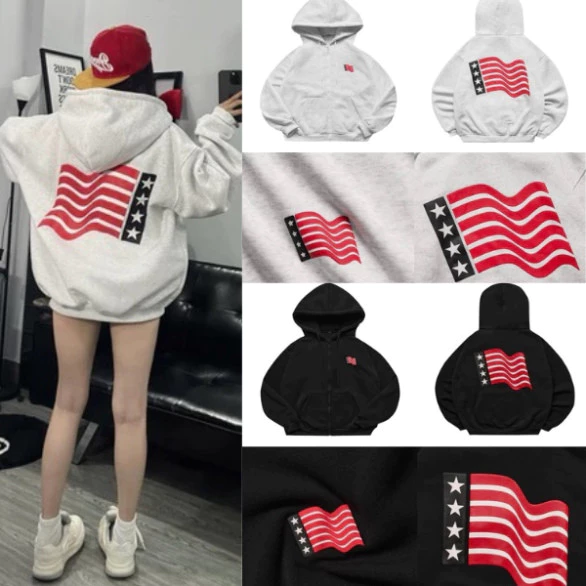 Áo Hoodie Zip Nữ cờ Mỹ Form Rộng Tay Dài Siêu Ấm Unisex In Cờ Mỹ - Áo Khoác Nỉ Thêu lá cờ mỹ Style Hàn Quốc tt