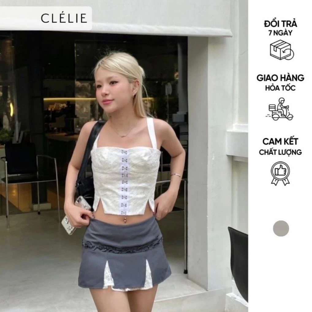 Chân váy ngắn xẻ vạt phối ren | VANESSA SKIRT - CLÉLEI