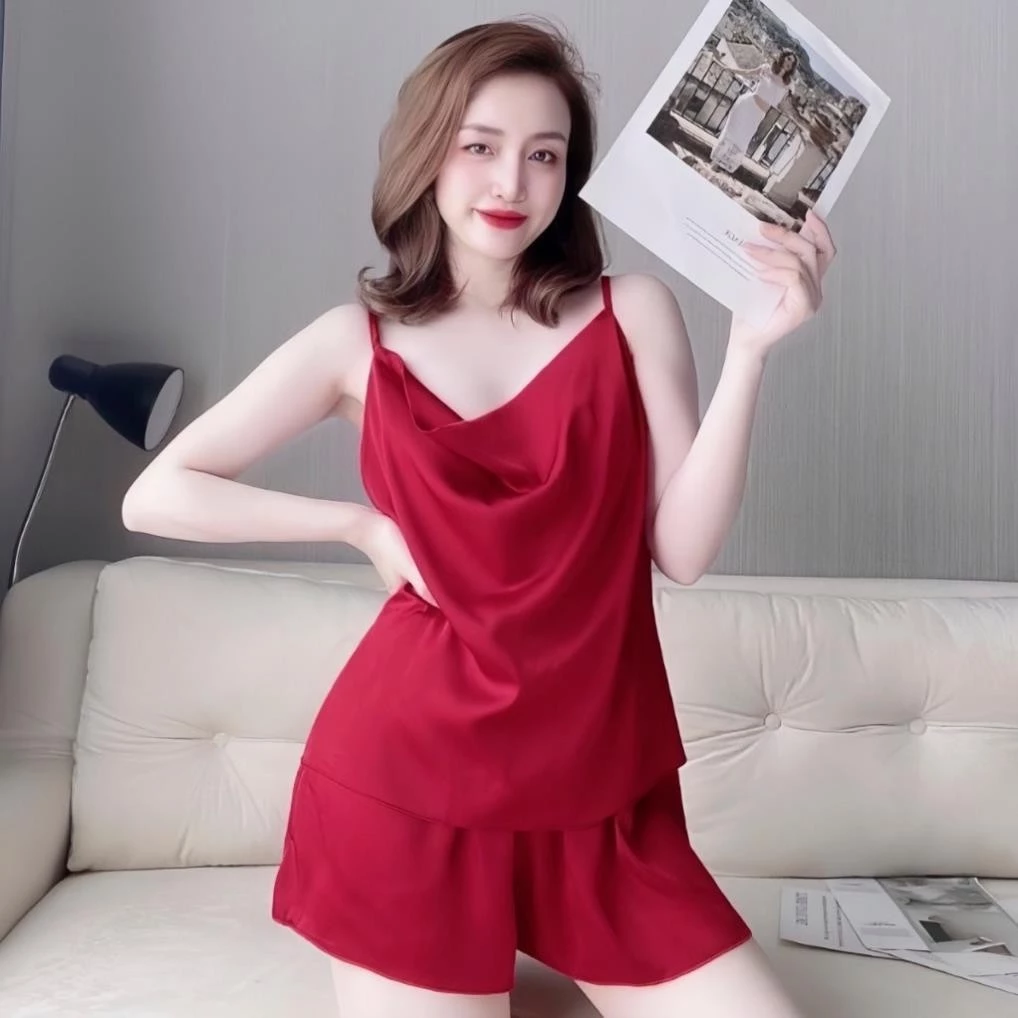 Đồ Bộ Mặc Nhà Hai Dây Quần Đùi Lụa Satin Hi!Sexy MS12