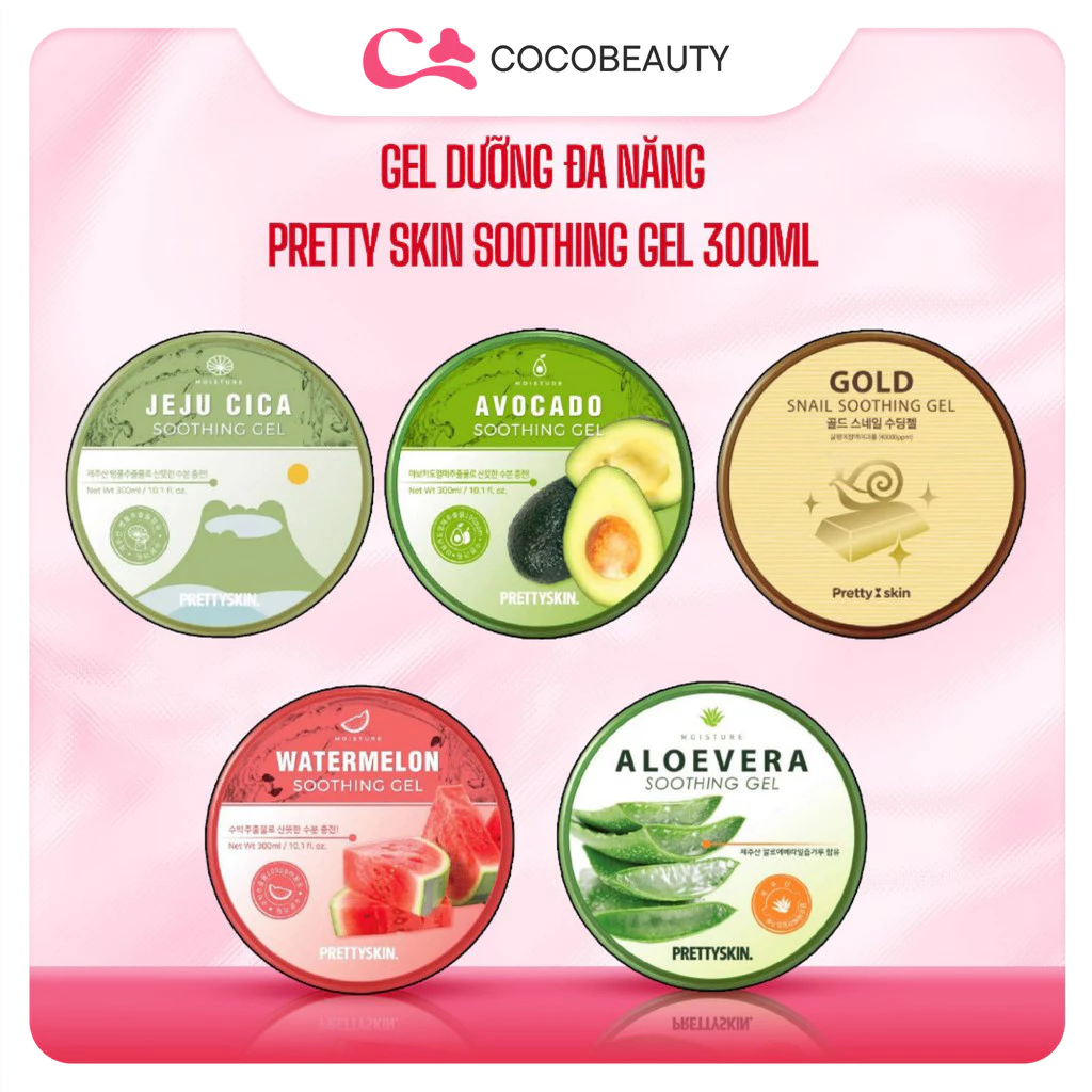 Gel Dưỡng Đa Năng Rau Má / Dưa Hấu / Ốc Sên Soothing Gel Pretty Skin 300ml