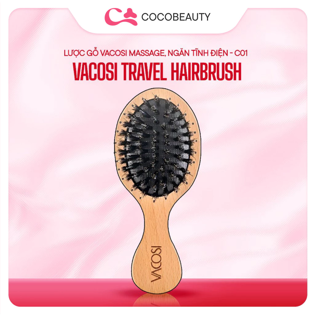 Lược Gỗ Vacosi Travel Hairbrush Lược Gỗ Massage, Ngăn Tĩnh Điện, Làm Bóng Tóc, Lược Gỗ Dạng Bỏ Túi - C01