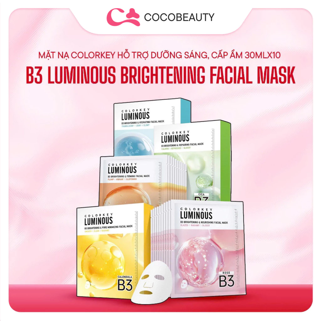 Combo 10 Mặt Nạ Hỗ Trợ Dưỡng Sáng, Cấp Ẩm Colorkey B3 Luminous Brightening Facial Mask 30mlx10