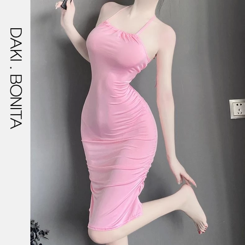 Bộ váy ngủ thun ôm body DK325 kiểu áo yếm thiết kế thun bo 2 bên hông gợi cảm Slay Sexy