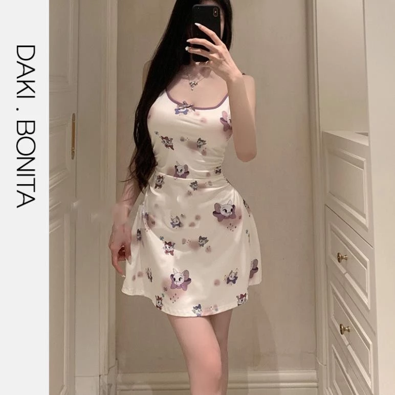 Váy ngủ thun mặc nhà DK313 kiểu 2 dây dáng xòe gợi cảm Slay Sexy