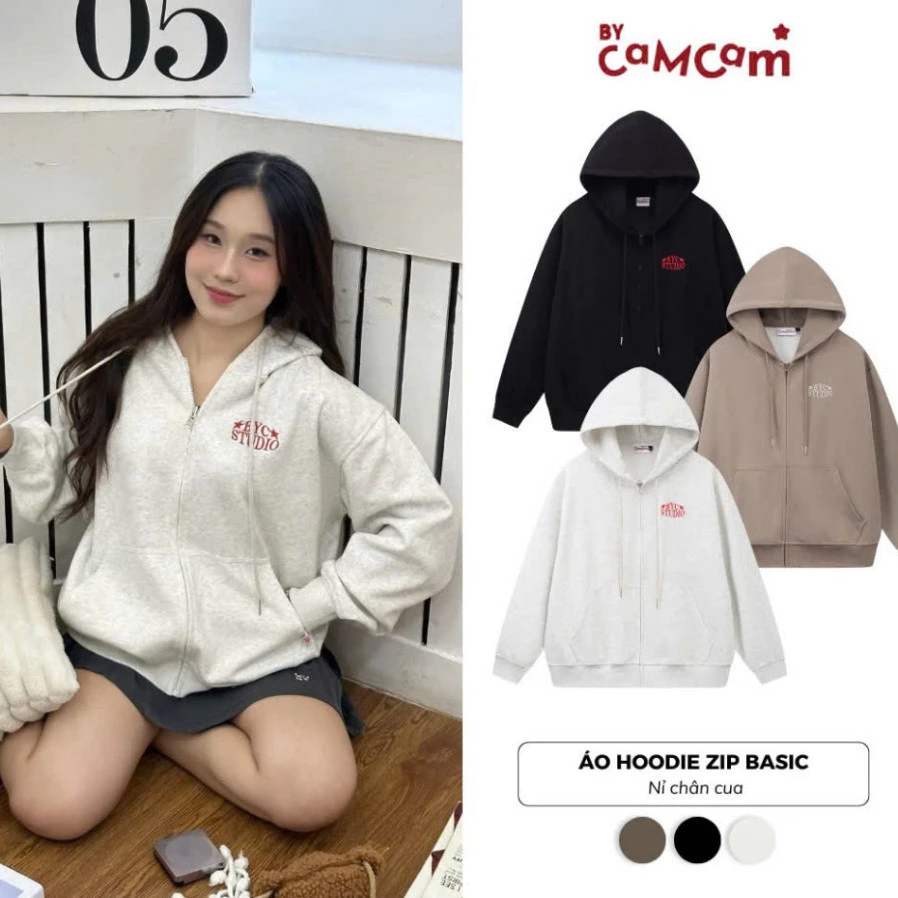 Áo Hoodie Zip Nam Nữ Thu Đông 𝑩𝒚𝒄𝒂𝒎𝒄𝒂𝒎 Basic Vải 2 Da Chống Nắng Tốt Form Rộng Nam Nữ 𝑩𝒚𝒄𝒂𝒎𝒄𝒂𝒎