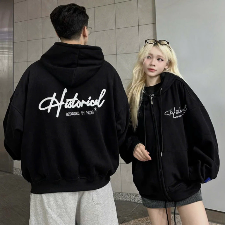 Áo Khoác HISTORICAL Thu Đông Nỉ Hoodie Zip COTTON  Thêu Xù NQ30 - HD HISTORICAL Form Rộng Nam Nữ Unisex 2026