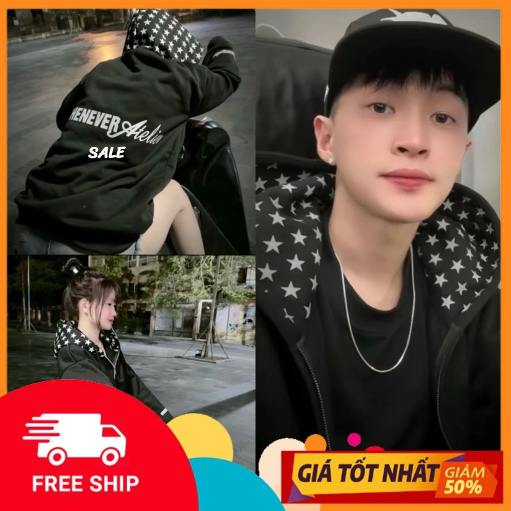 Áo Khoác Hoodie Zip Win Le Vờ Viền Ngôi Sao Mũ Chất Nỉ Dày Dặn - Áo Khoác Hoodie Nam Nữ Ngôi Sao Phong Cách Trẻ hottrend