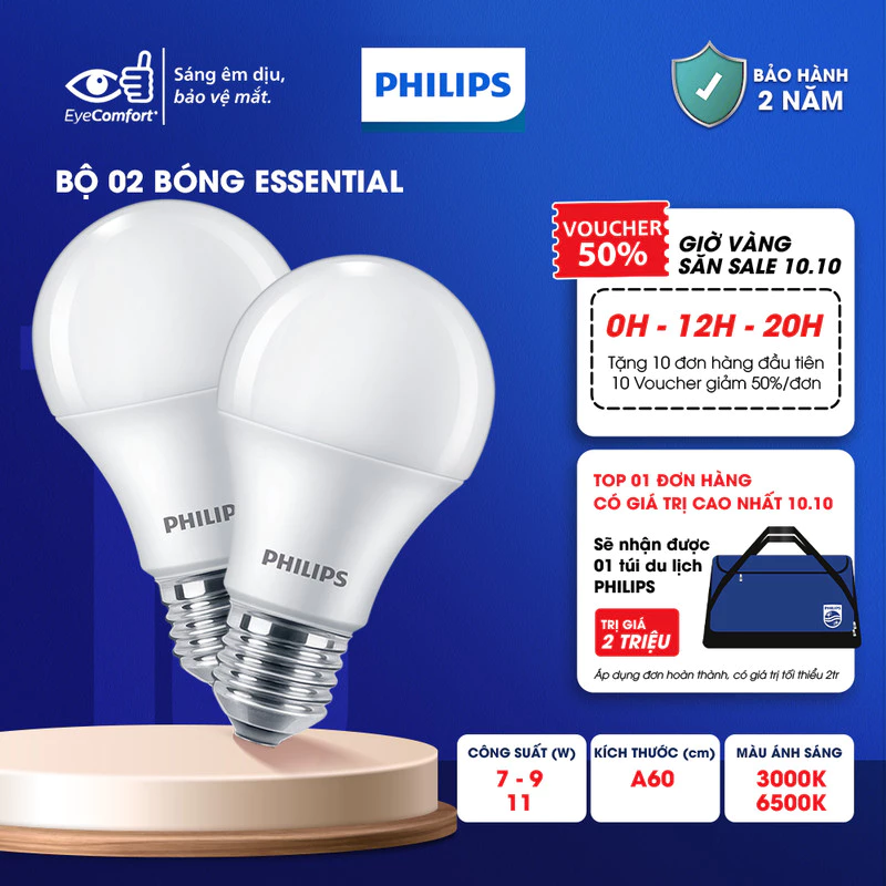 Bộ 02 bóng đèn LED PHILIPS bulb A60 - Công suất (7W, 9W, 11W)