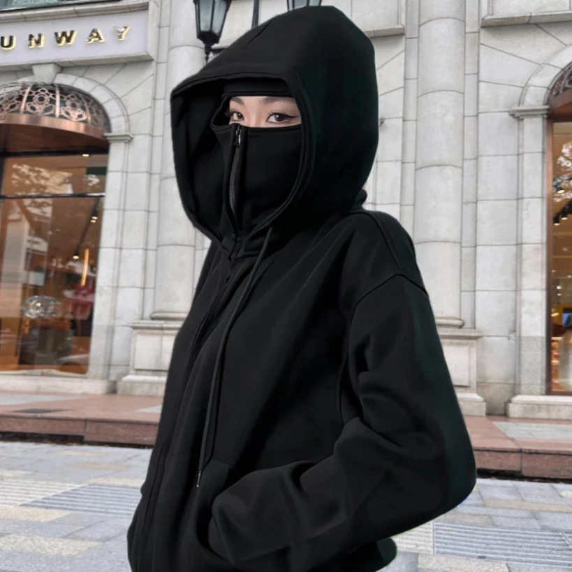 ÁO Khoác Nỉ Hoodie Zip Boxy Balaclava Ninja 2 Mũ GOPYA Thiết Kế Trùm Đầu Form Rộng Nam Nữ Dài Tay Chất Nỉ Dày Dặn tt Hot