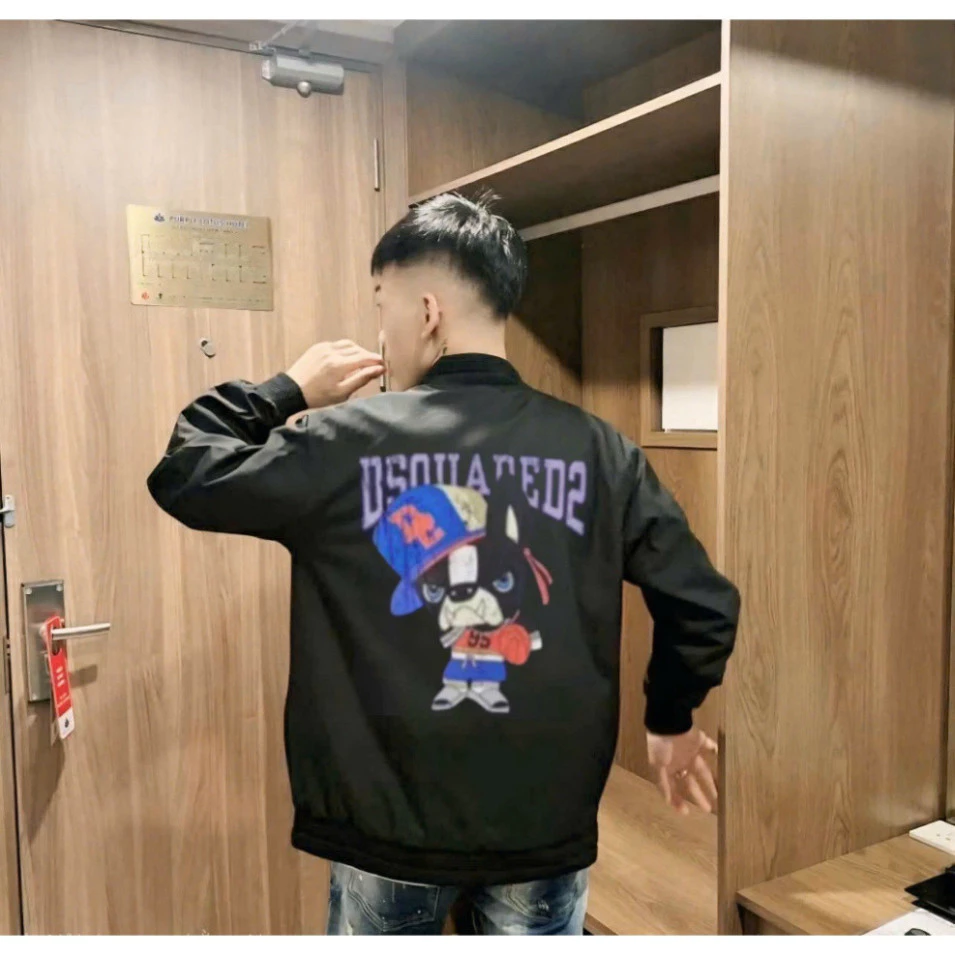 Áo Khoác Gió Dsquared2 Hình Chú Cún Bóng Chày Chất Vải Gió Dày Dặn Cao Cấp Cổ Bo Gân Dành Cho Nam Nữ Hot trend 2025