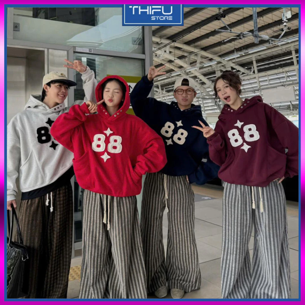 Áo hoodie unisex nam nữ thị trường kiểu dáng BOXY, có dây rút ngược và mũ rộng rãi, size 88.
