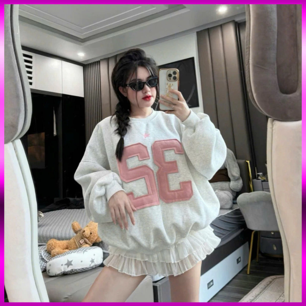 Áo nỉ bông 32 form rộng unisex tay bồng bo tay xinh xắn, cho Bigsize thoải mái, dễ phối đồ.