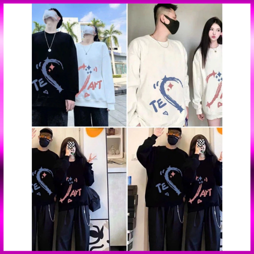 Áo Sweater Hình Trái Tim In Pet Form Rộng Unisex Nam Nữ - Áo Hoodie Nỉ Đùi Dài Dành Cho Mùa Thu Đông
