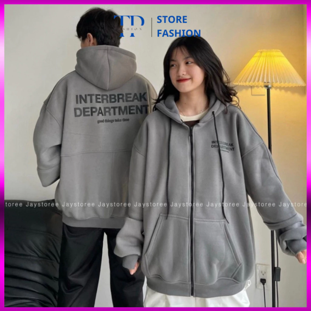 Áo Khoác Nỉ Hoodie Zip INTERBREAK Form Rộng Unisex Hot Trend cho Nam Nữ Thời Trang Năng Động