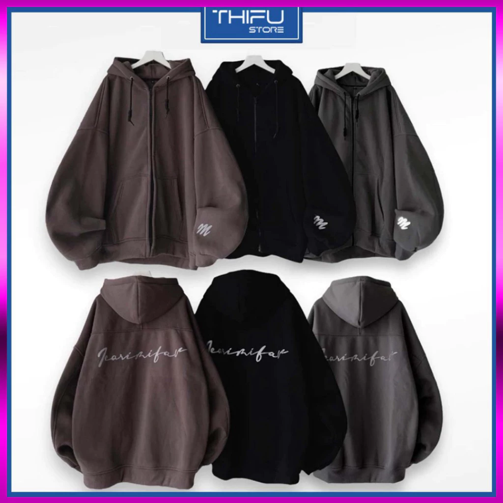 Áo Hoodie Zip Unisex Chống Nắng Nam Nữ Form Rộng, Chất Nỉ Dày Mũ Rộng In Phản Quang RIRI Thời Trang