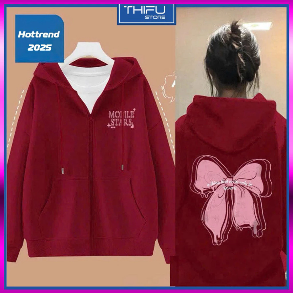 Áo Khoác Hoodie Zip Nam Nữ Mùa Đông Form Rộng Mũ To Thời Trang Trẻ Trung Năng Động In Chữ MOBLLE STARS