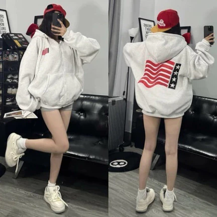 Áo Hoodie Zip In Lá Cờ Mỹ, Trần Bông Nỉ Cao Cấp, Siêu Ấm Áp - Áo Hoodie Cờ Mỹ Lót Nỉ Hot Đông 2025 Hot Trend 2025