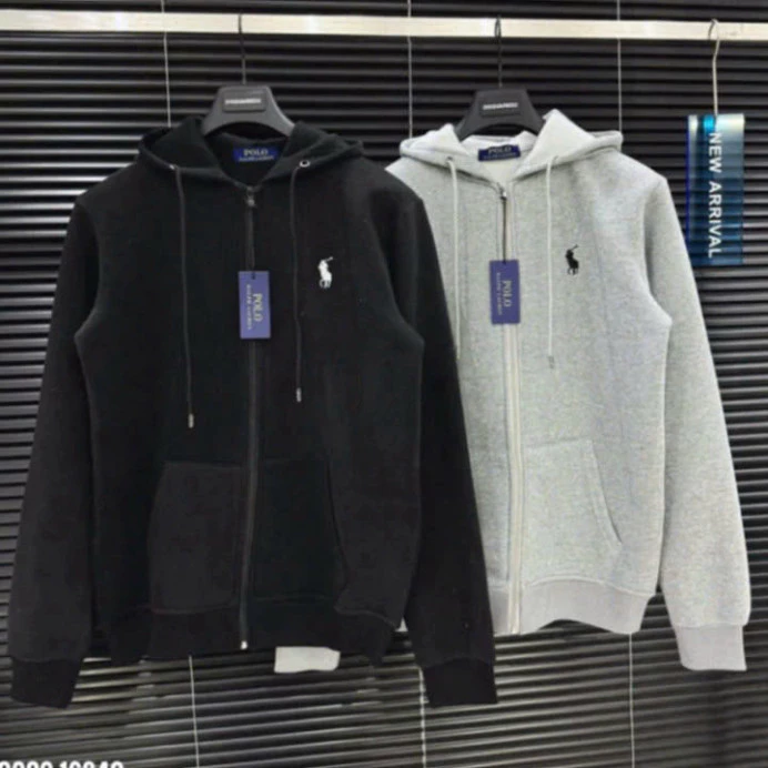 Áo Khoác Hoodie Zip Nam Nữ Nỉ Bông Thêu Hình Ngựa Trước Ngực. Áo Khoác Hoodie zip với 2 màu Hot trend 2025