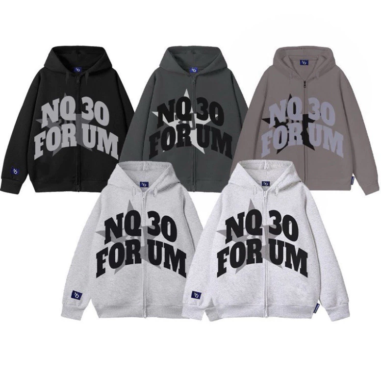Áo Khoác Nỉ Hoodie Zip Form Boxy NQ30 FORUM Thêu Đắp Vải Form Rộng Nam Nữ UnisexX Hot trend 2025