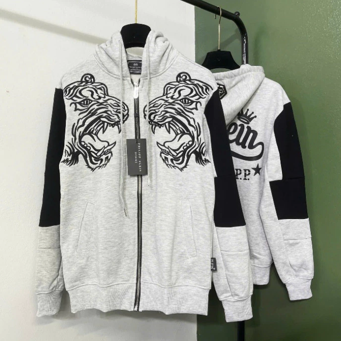 Áo Khoác Hổ Phối Ghi Đen ❤ Chất Nỉ Tàu Logo Thêu,Mũ 2 Lớp ,Áo Hoodie Khóa Kéo Dày Dặn Dáng Rộng Nam Nữ ,hhn Hot trend 20