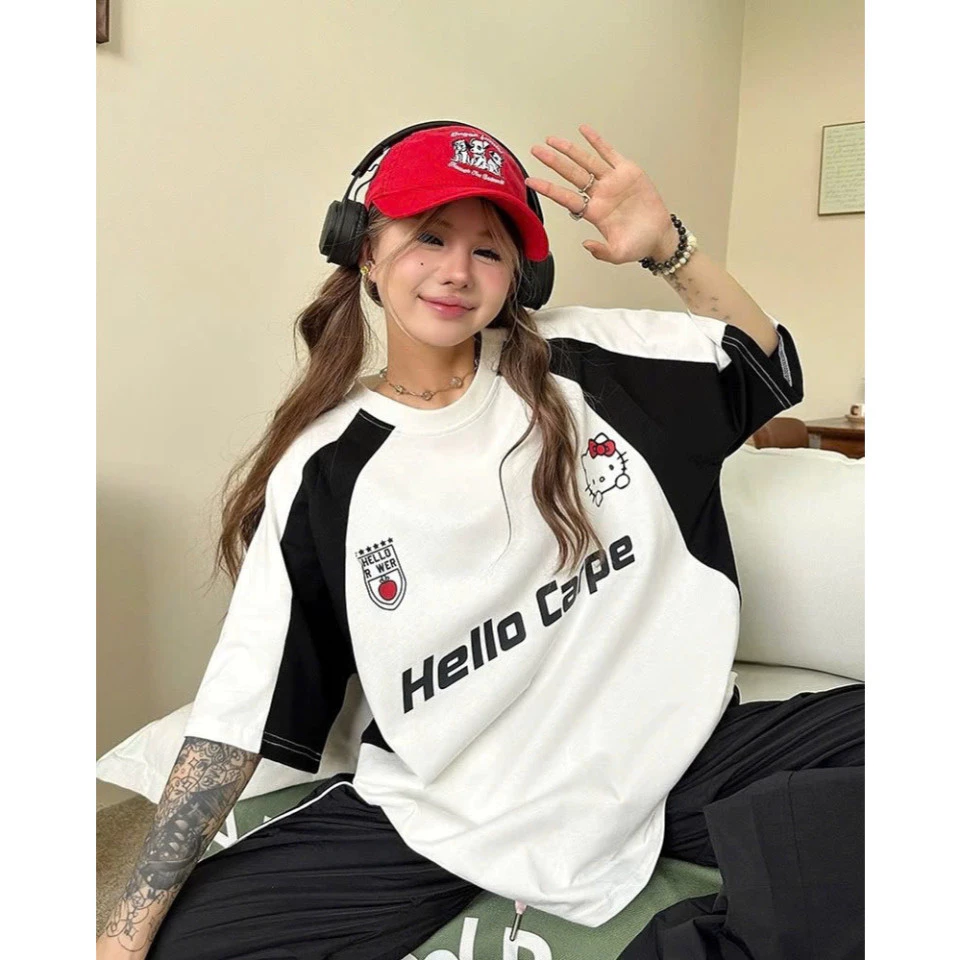 Áo phông logo mèo H.e.l.l.o c.a.r.p.e 2 màu đen trắng,CHẤT COTTON chuẩn form,hn Hot trend 2025
