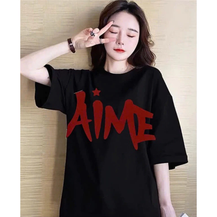 Áo Thun Nam Nữ  in Chữ A.I.M..E, Áo Phông Form Rộng Tay Lỡ Cổ Tròn Top Women Hot trend 2025