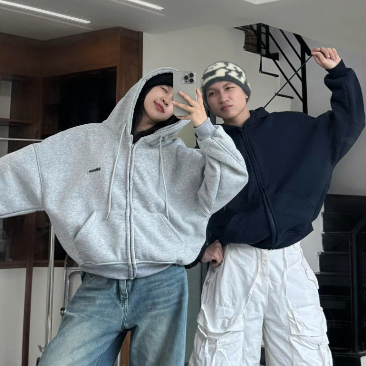 Áo Khoác Hoodie Nữ Form Rộng Unisex – Hoodie Zip Dày Dặn, Mềm Mịn, Có Túi Kangaroo, Phong Cách Ulzzang Hàn Quốc