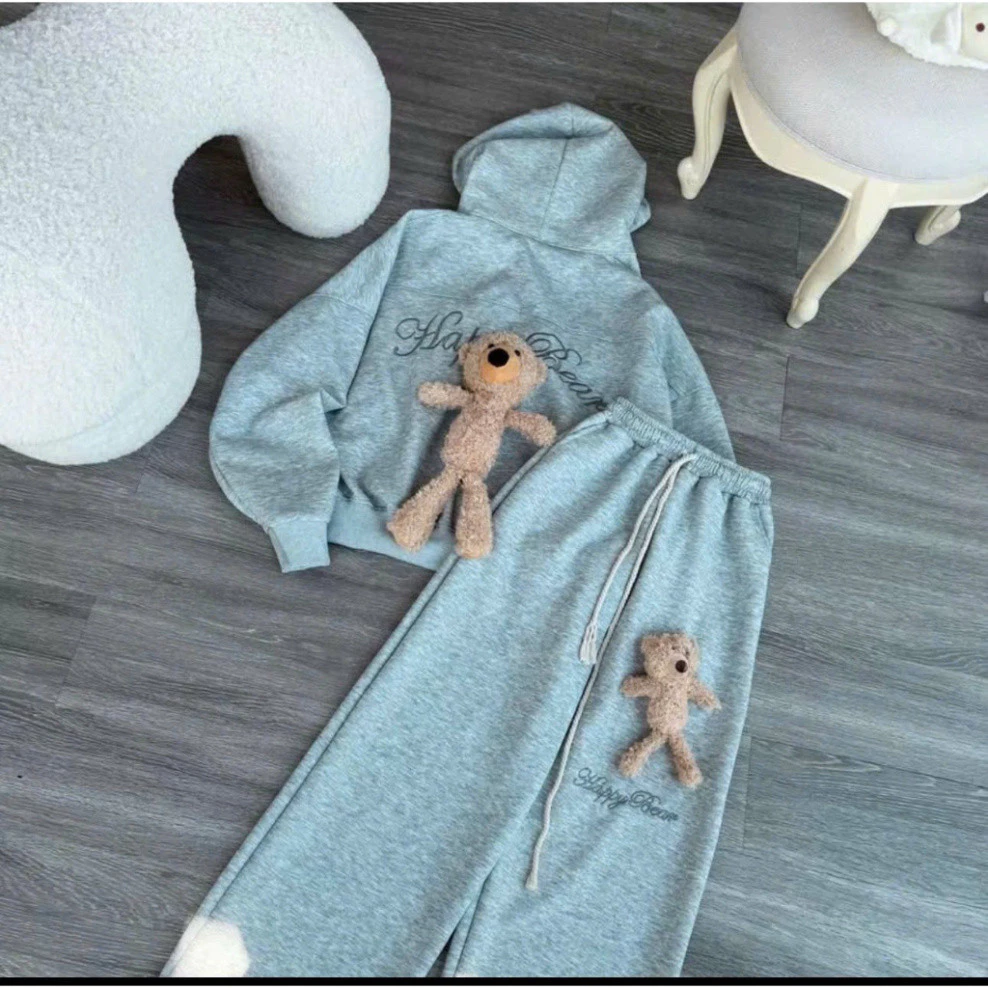 [SÉT ĐỒ THỂ THAO GẤU BÔNG] Bộ Nỉ Hoodie Nỉ Bông Kèm Gấu Teddy Dễ Thương, Đồ Bộ Nỉ Unisex Form Rộng Mặc Nhà – Đi Chơi