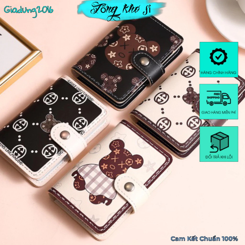 Ví tiết kiệm mini hoạ tiết gấu nâu khuy bấm 4 mẫu nhiều ngăn cute dễ thương  - giadung2016