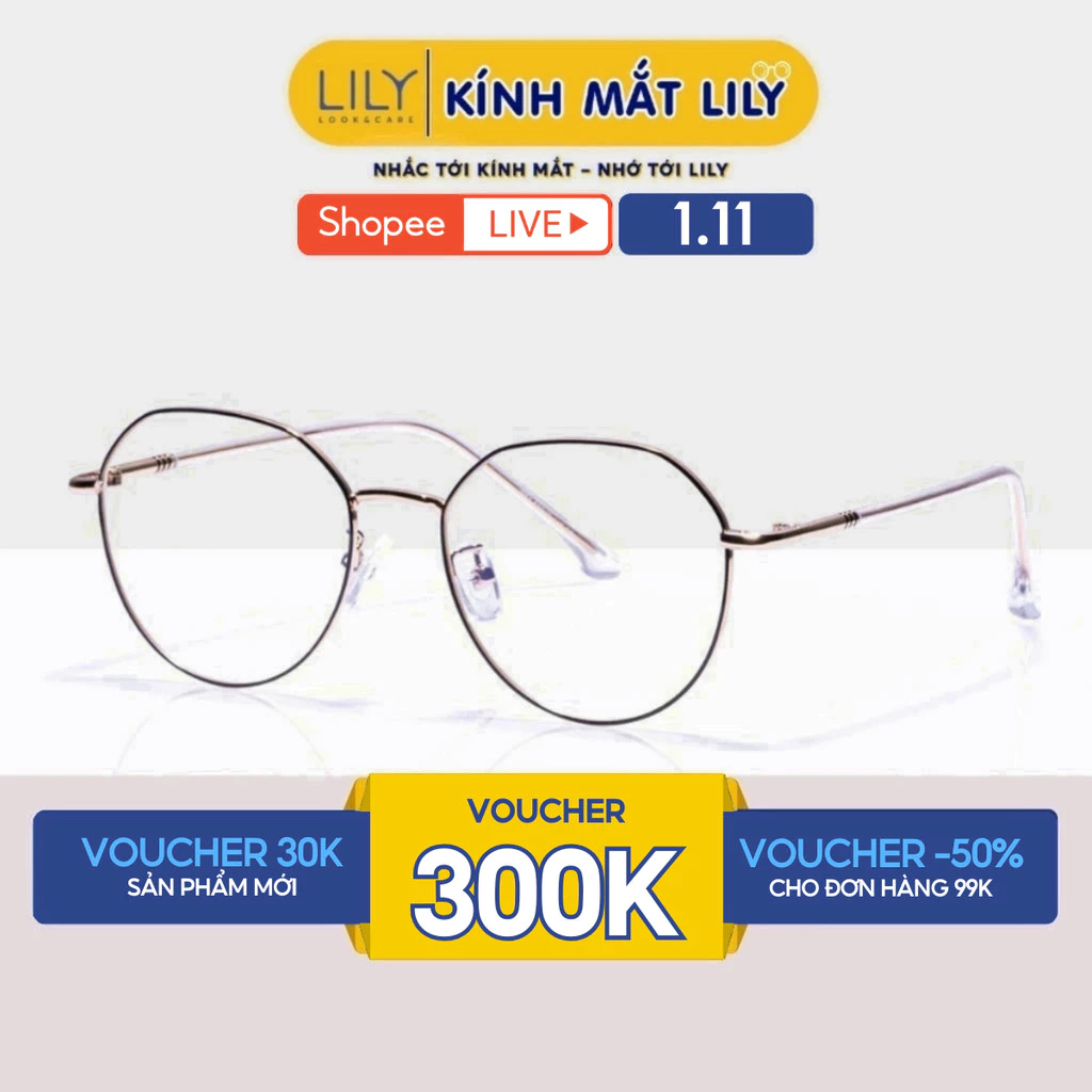 Gọng kính cận nữ LILYEYEWEAR kim loại thiết kế mắt tròn thanh mảnh màu sắc thời trang 292384