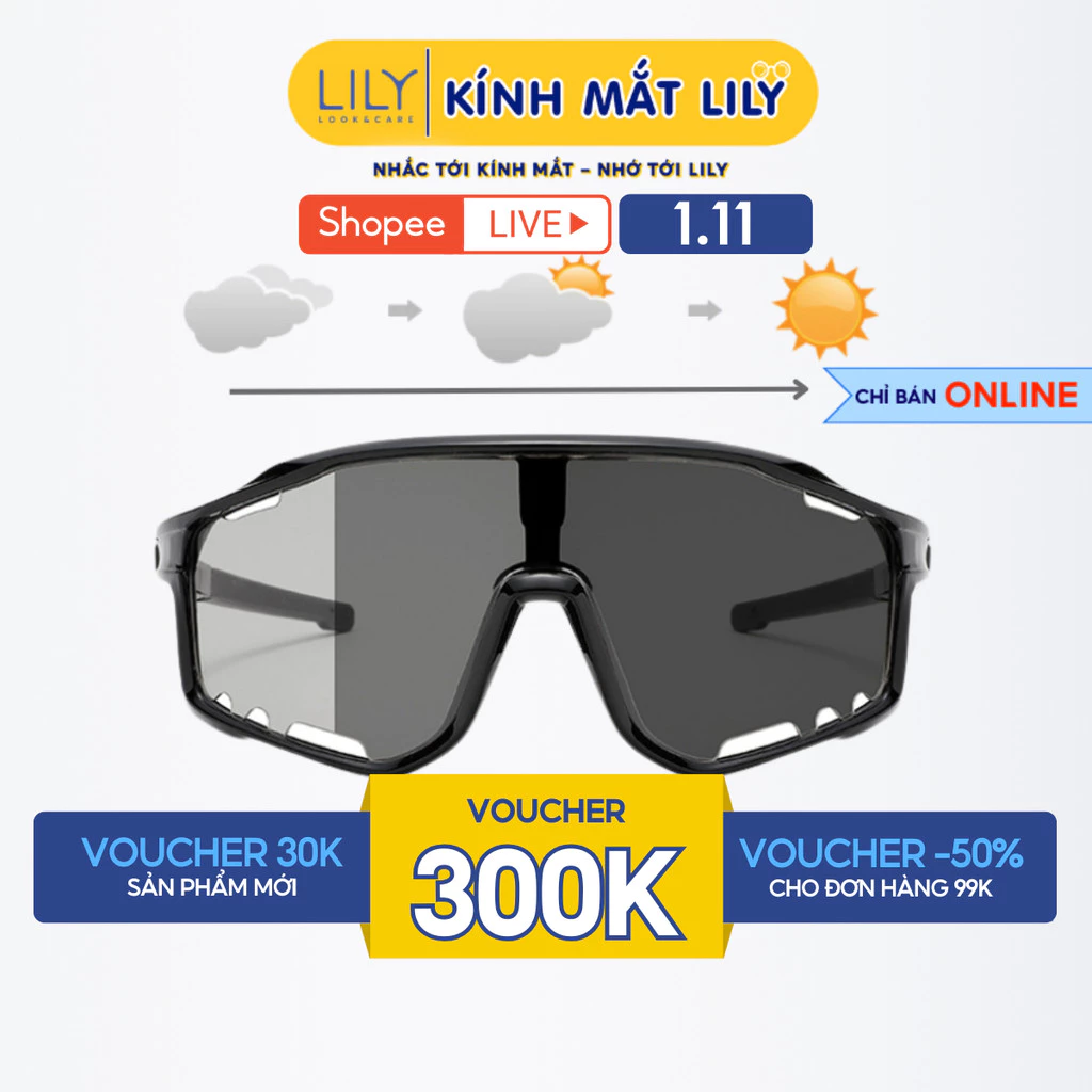 Kính mắt đổi màu ghi LILYEYEWEAR chống UV400 chống bụi đa năng bảo vệ mắt thích hợp đi đường và hoạt động thể thao 0117G