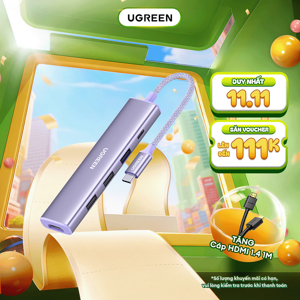 Hub chuyển đổi Type C Ugreen 5 in 1 | Vỏ nhôm cao cấp | Truyền tải nhanh chóng | Bảo Hành 18 Tháng 1 đổi 1 | 15596 15597