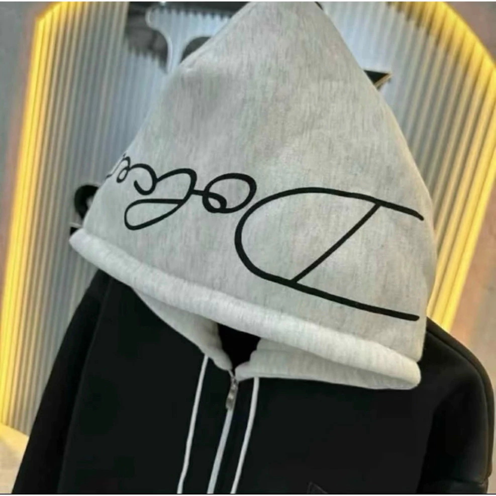 Áo khoác nỉ mũ trắng in chữ dcel nỉ bông mũ hai lớp hottred nam nữ 2025 Hot Trend