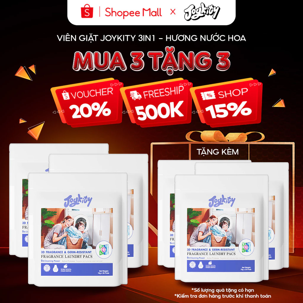 [MUA 3 TẶNG 3] Viên Giặt Hương Nước Hoa Cao Cấp Joykity Công Thức 3in1 An Toàn Cho Da Lưu Hương 24 Giờ
