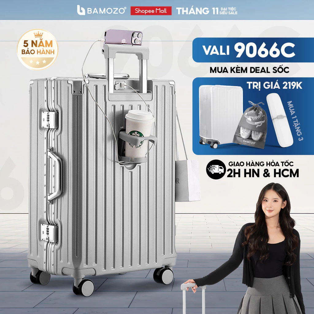 Vali Khung Nhôm B Bamozo Size 20/24/28 Cao Cấp Bảo Hành 5 Năm - Lỗi 1 Đổi 1 Trong 30 Ngày_9066